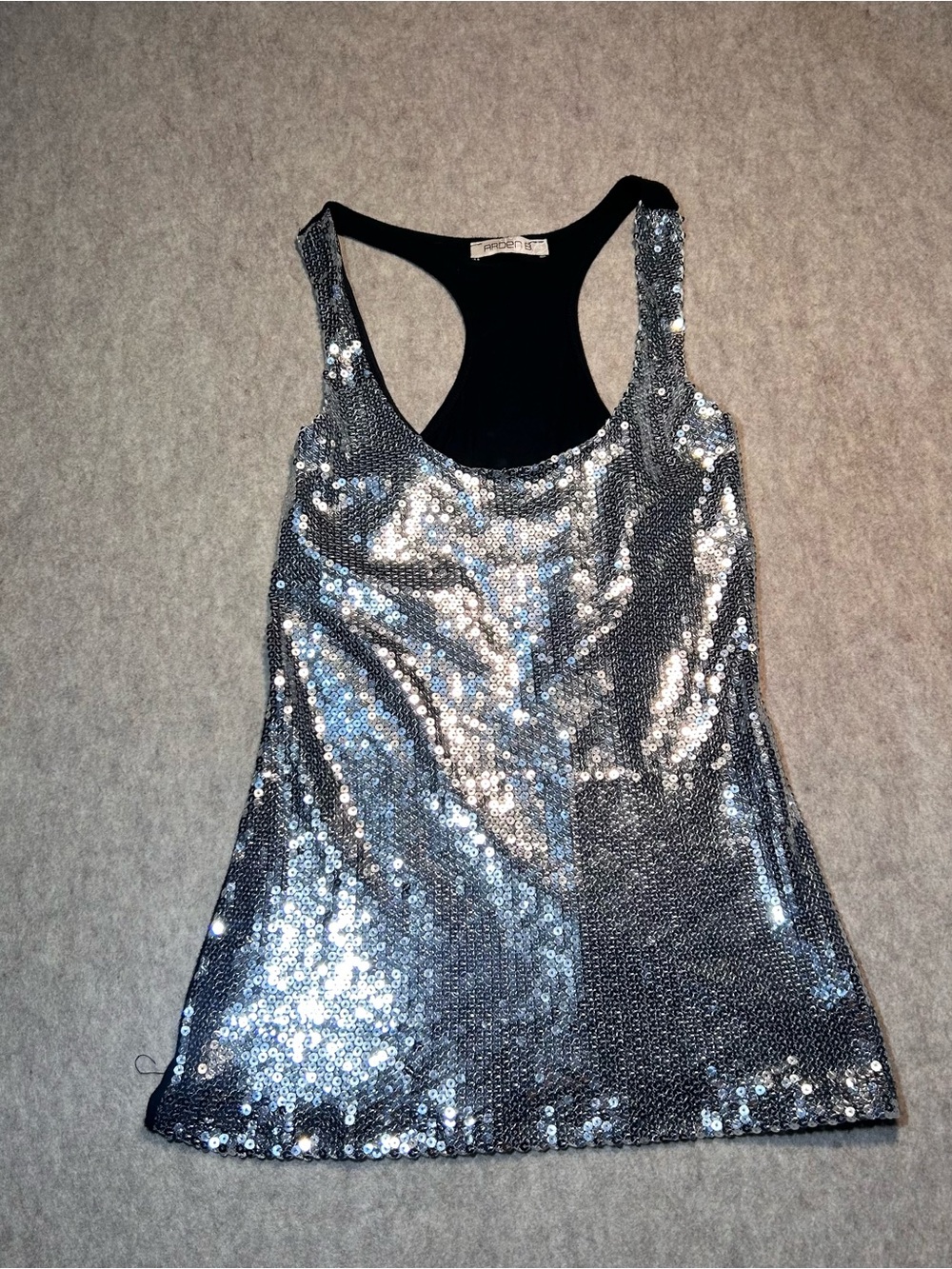 Vintage Arden B Silver Sequin Tank Top McBling Y2K Party Glam Made in USA XS